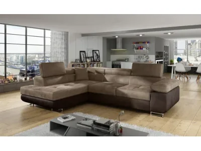 NABBI Almero L rohová sedačka s rozkladom a úložným priestorom hnedá / tmavohnedá