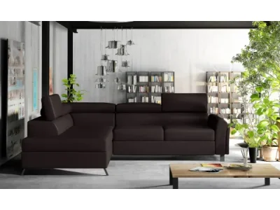NABBI Korense L rohová sedačka s rozkladom a úložným priestorom tmavohnedá (Soft 66)