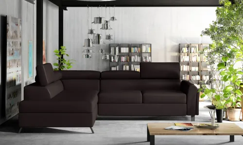 NABBI Korense L rohová sedačka s rozkladom a úložným priestorom tmavohnedá (Soft 66)