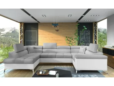 Detail produktu NABBI Torres U P rohová sedačka u s rozkladom a úložným priestorom svetlosivá / biela