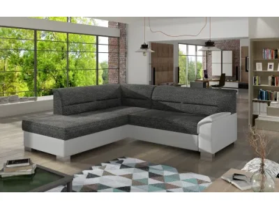 NABBI Balmi L rohová sedačka s rozkladom a úložným priestorom čierna (Berlin 02) / biela (Soft 17)