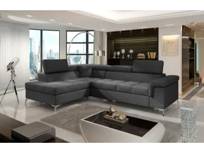 NABBI Enna L rohová sedačka s rozkladom a úložným priestorom tmavosivá