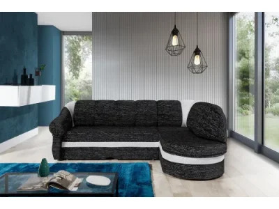 NABBI Belluno P rohová sedačka s rozkladom a úložným priestorom čierna / svetlosivá