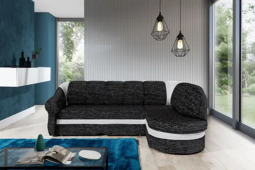 NABBI Belluno P rohová sedačka s rozkladom a úložným priestorom čierna / svetlosivá