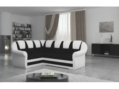 Detail produktu NABBI Latino II L rohová sedačka s rozkladom a úložným priestorom čierna (Sawana 14) / biela (Soft 17)