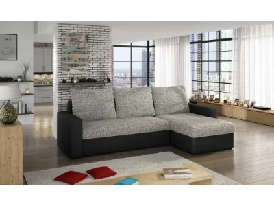 NABBI Lucca L/P rohová sedačka s rozkladom a úložným priestorom sivá (Berlin 01) / čierna (Soft 11)