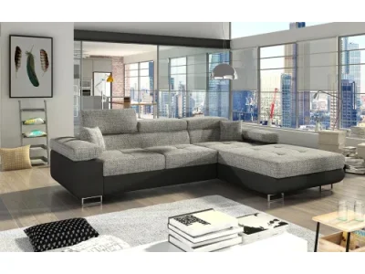 NABBI Alkazar P rohová sedačka s rozkladom a úložným priestorom sivá (Berlin 01) / čierna (Soft 11)