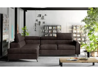 NABBI Korense L rohová sedačka s rozkladom a úložným priestorom tmavohnedá (Dora 28)