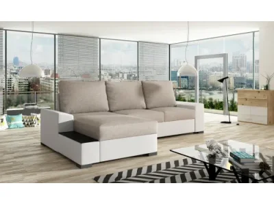 NABBI Nettuno L rohová sedačka s rozkladom a úložným priestorom béžová / biela