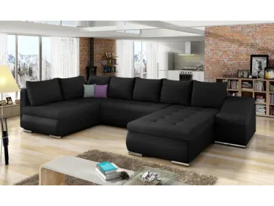 NABBI Grosseto L rohová sedačka u s rozkladom a úložným priestorom čierna (Sawana 14) / čierna (Soft 11)
