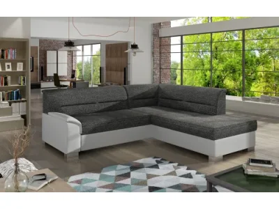 NABBI Balmi P rohová sedačka s rozkladom a úložným priestorom čierna (Berlin 02) / biela (Soft 17)