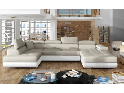 NABBI Rossano U L rohová sedačka u s rozkladom béžová / biela