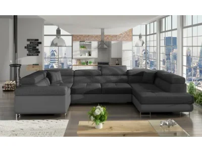 Detail produktu NABBI Licaro U L rohová sedačka u s rozkladom a úložným priestorom tmavosivá / sivá