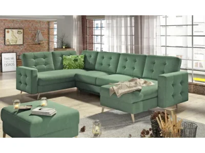 NABBI Aveza U L/P rohová sedačka u s rozkladom mentolová (Soro 34) / vzor (Jungle 32)