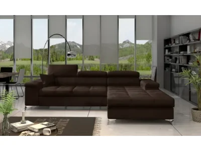 NABBI Rosino P rohová sedačka s rozkladom a úložným priestorom tmavohnedá