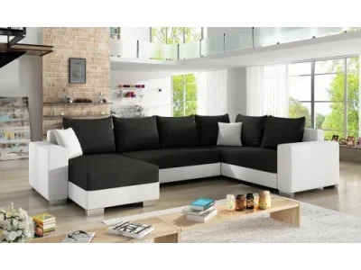 NABBI Mariano P rohová sedačka u s rozkladom a úložným priestorom čierna (Sawana 14) / biela (Soft 17)