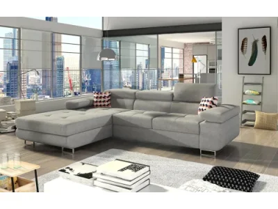 NABBI Alkazar L rohová sedačka s rozkladom a úložným priestorom svetlosivá (Gusto 88) / vzor (Zigzak 60)