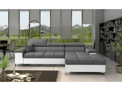 NABBI Rosino P rohová sedačka s rozkladom a úložným priestorom sivá (Sawana 05) / biela (Soft 17)