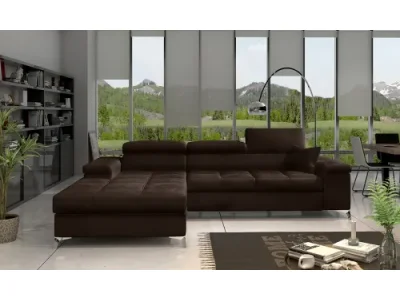 NABBI Rosino L rohová sedačka s rozkladom a úložným priestorom tmavohnedá