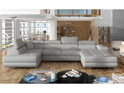 NABBI Rossano U L rohová sedačka u s rozkladom svetlosivá