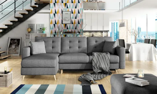 NABBI Aveza L/P rohová sedačka s rozkladom a úložným priestorom sivá (Sawana 05)