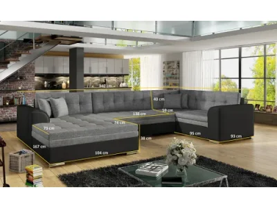 Detail produktu NABBI Deramo U L rohová sedačka u s rozkladom čierna / svetlosivá