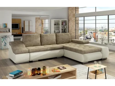 NABBI Oristano P rohová sedačka s rozkladom a úložným priestorom cappuccino / béžová