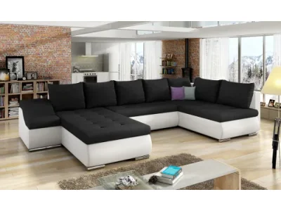 NABBI Grosseto P rohová sedačka u s rozkladom a úložným priestorom čierna (Sawana 14) / biela (Soft 17)