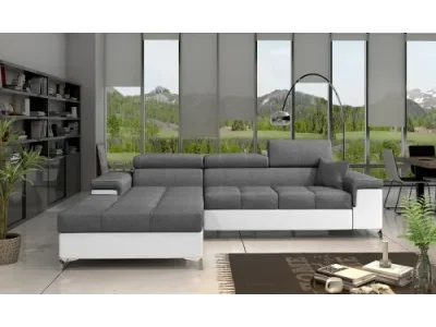 NABBI Rosino L rohová sedačka s rozkladom a úložným priestorom sivá (Sawana 05) / biela (Soft 17)