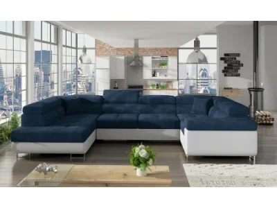 NABBI Licaro U P rohová sedačka u s rozkladom a úložným priestorom tmavomodrá / biela