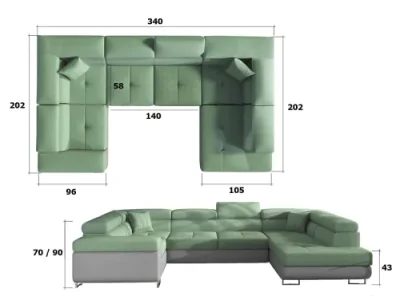 Detail produktu NABBI Licaro U P rohová sedačka u s rozkladom a úložným priestorom tmavomodrá / biela