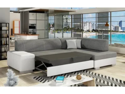 Detail produktu NABBI Ferol P rohová sedačka s rozkladom a úložným priestorom čierna (Berlin 02) / biela (Soft 17)