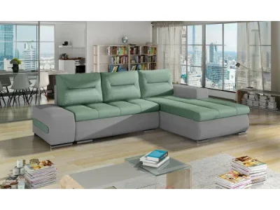 NABBI Otelo P rohová sedačka s rozkladom a úložným priestorom mentolová / svetlosivá