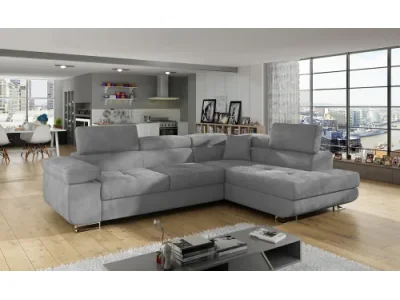 NABBI Almero P rohová sedačka s rozkladom a úložným priestorom svetlosivá (Paros 05)