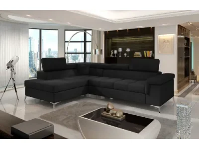 NABBI Enna L rohová sedačka s rozkladom a úložným priestorom čierna (Sawana 14)