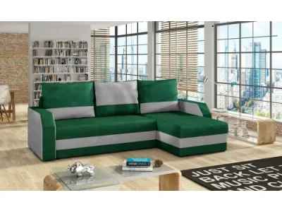 NABBI Ginzo L/P rohová sedačka s rozkladom a úložným priestorom tmavozelená / svetlosivá