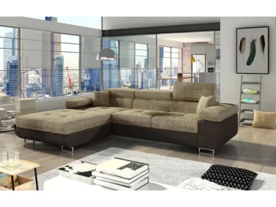 NABBI Alkazar L rohová sedačka s rozkladom a úložným priestorom cappuccino / tmavohnedá