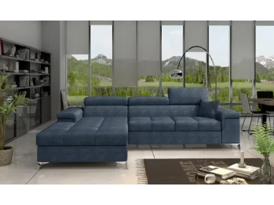 NABBI Rosino L rohová sedačka s rozkladom a úložným priestorom modrá