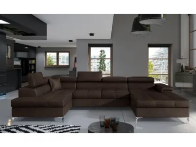 NABBI Enrico U L rohová sedačka u s rozkladom a úložným priestorom tmavohnedá