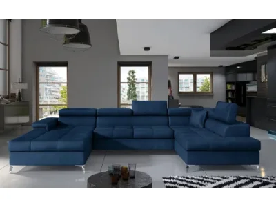 NABBI Enrico U P rohová sedačka u s rozkladom a úložným priestorom tmavomodrá