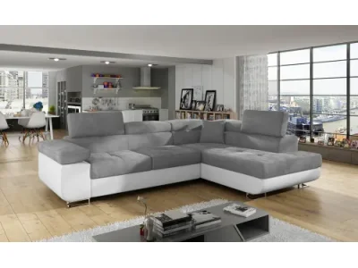 NABBI Almero P rohová sedačka s rozkladom a úložným priestorom svetlosivá (Paros 05) / biela (Soft 17)