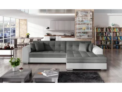 NABBI Salerno P rohová sedačka s rozkladom sivá (Sawana 05) / biela (Soft 17)