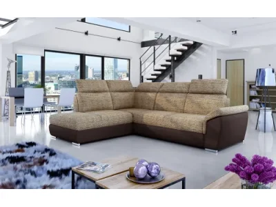 Detail produktu NABBI Leren L rohová sedačka s rozkladom a úložným priestorom cappuccino / tmavohnedá