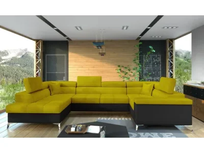 NABBI Torres U P rohová sedačka u s rozkladom a úložným priestorom žltá / čierna