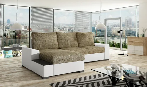 NABBI Nettuno L rohová sedačka s rozkladom a úložným priestorom cappuccino / biela