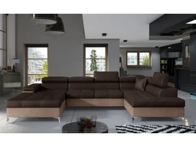 NABBI Enrico U P rohová sedačka u s rozkladom a úložným priestorom tmavohnedá / hnedá