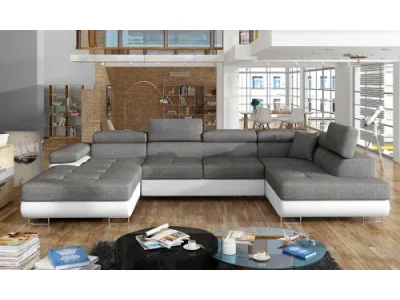 NABBI Rossano U P rohová sedačka u s rozkladom sivá (Sawana 05) / biela (Soft 17)