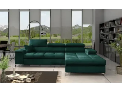 Detail produktu NABBI Rosino P rohová sedačka s rozkladom a úložným priestorom tmavozelená