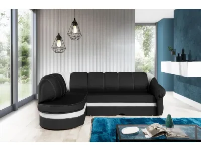 NABBI Belluno L rohová sedačka s rozkladom a úložným priestorom čierna (Sawana 14) / biela (Soft 17)