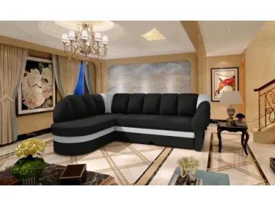 Detail produktu NABBI Belluno L rohová sedačka s rozkladom a úložným priestorom čierna (Sawana 14) / biela (Soft 17)